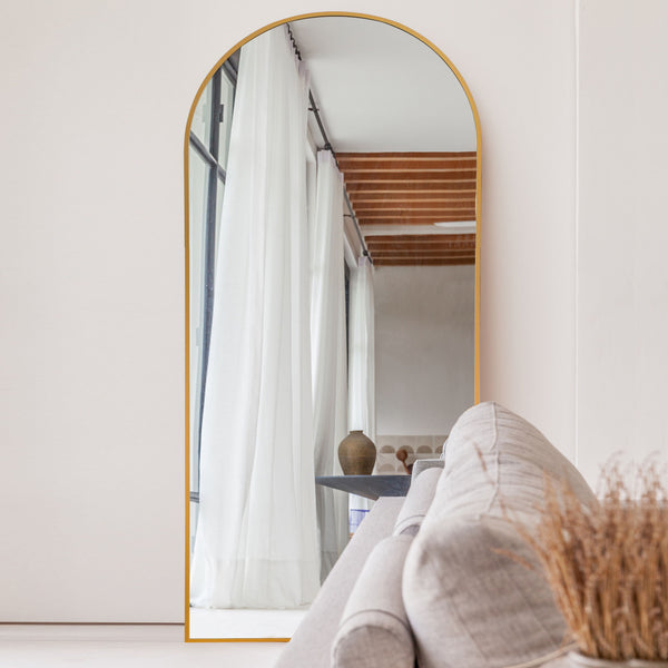 Homeroots 71" Gold Arch Metal Framed Freestanding Standing Mirror  Glass 399781