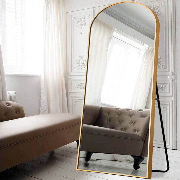 Homeroots 71" Gold Arch Metal Framed Freestanding Standing Mirror  Glass 399781