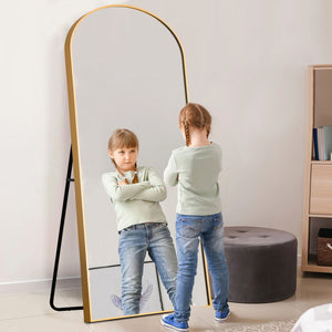 Homeroots 71" Gold Arch Metal Framed Freestanding Standing Mirror  Glass 399781