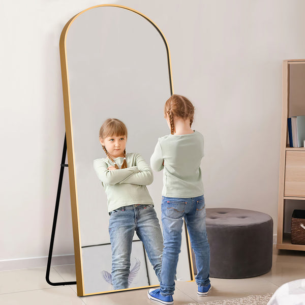 Homeroots 71" Gold Arch Metal Framed Freestanding Standing Mirror  Glass 399781