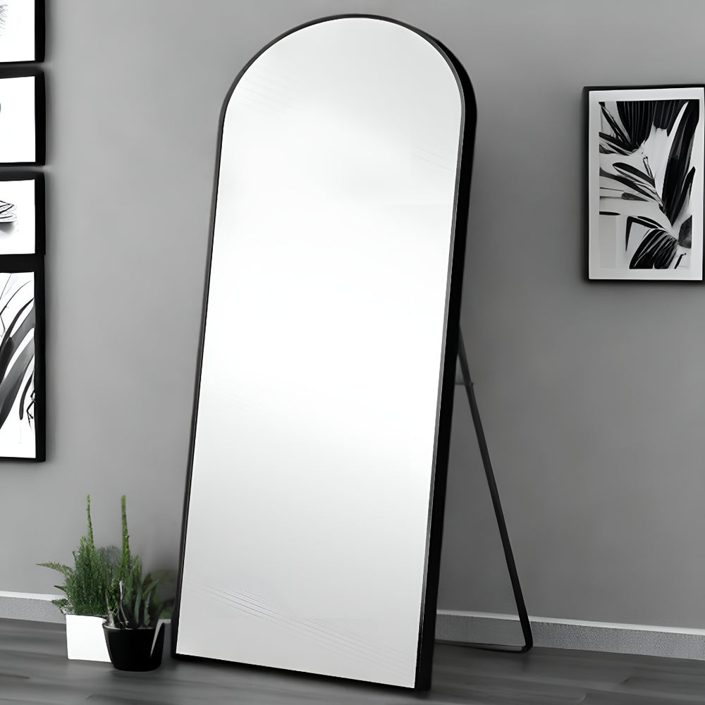 Homeroots 71" Black Arch Metal Framed Freestanding Standing Mirror  Glass 399782