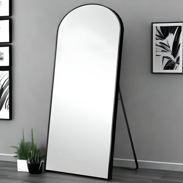 Homeroots 71" Black Arch Metal Framed Freestanding Standing Mirror  Glass 399782