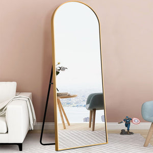 Homeroots 71" Gold Arch Aluminum And Wood Framed Standing  Glass 399783