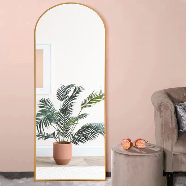 Homeroots 71" Gold Arch Aluminum And Wood Framed Standing  Glass 399783
