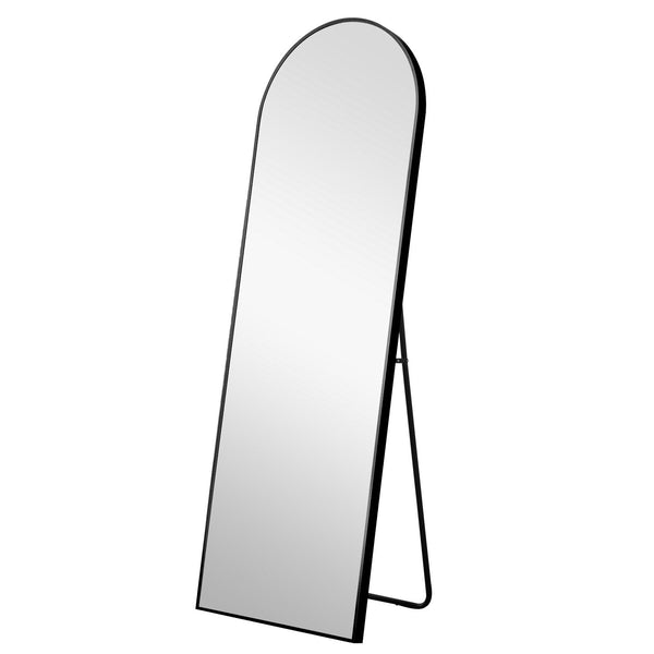 Homeroots 71" Black Arched Metal Narrow Frame Standing Mirror  Glass 399785