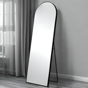 Homeroots 71" Black Arched Metal Narrow Frame Standing Mirror  Glass 399785