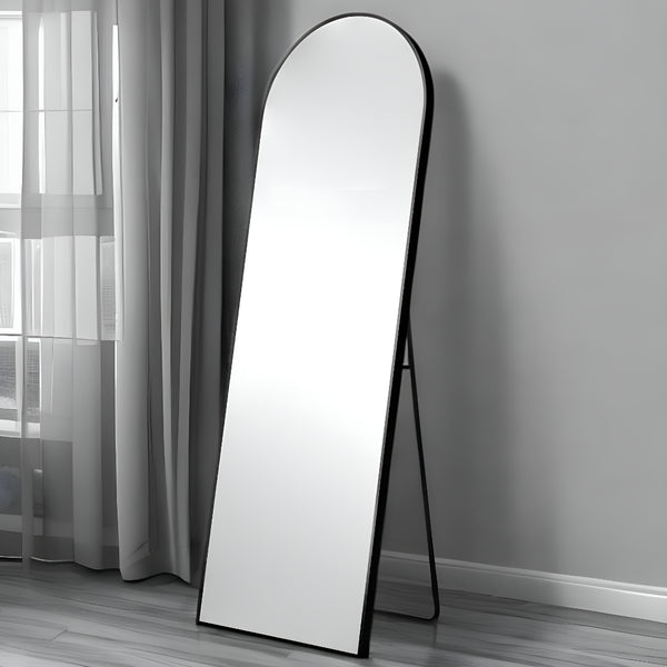 Homeroots 71" Black Arched Metal Narrow Frame Standing Mirror  Glass 399785