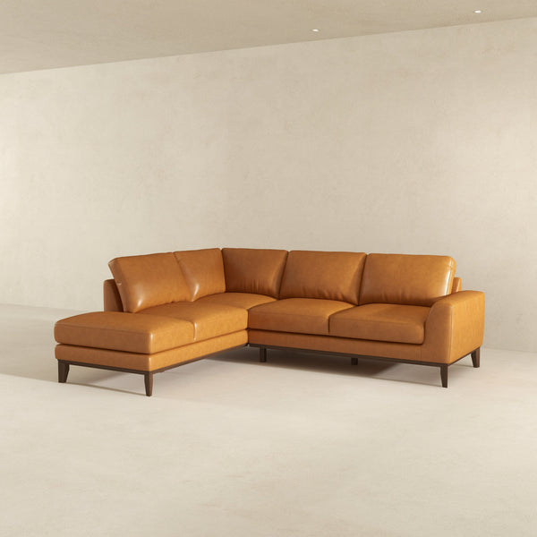 English Elm Ashcroft Furniture - London Leather Sectional Sofa - Left-Facing Tan Design With Plush Comfort & Timeless Style For Living Rooms B183S00076