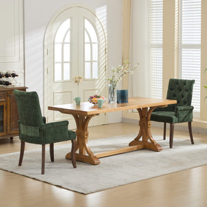 English Elm Upholstered Chenille Dining Chair with Hand-Tufted Back, Curved Solid Wood Legs, Comfortable Armseat Olive Green W1143P346929