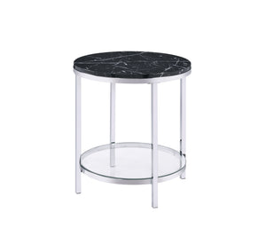 English Elm Virlana Faux Black Marble Top End Table with Chrome Finish, Tempered Glass Shelf, Modern Accent B2726P270973