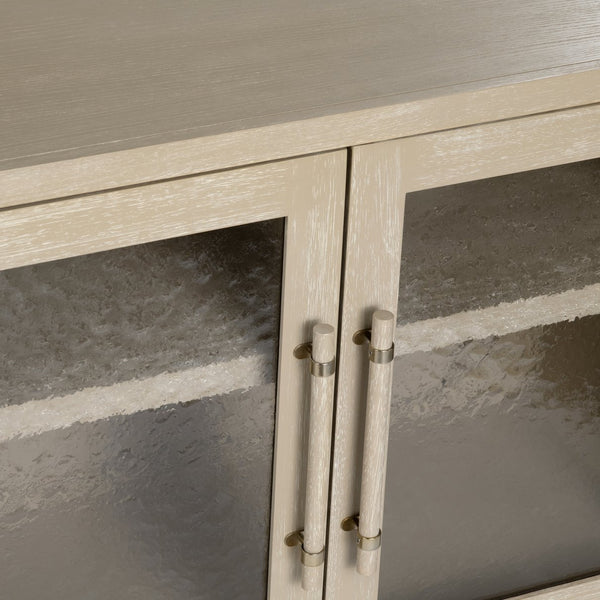 Crestview Collection Transitional Media Credenza - Elegant Tan Finish With Glass Doors, Storage Shelves & Cable Management Tan Solid Wood Cvfdr1213