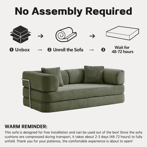 English Elm Floor Sofa Bed Modular Corduroy Convertible Lounge with Steel Frame for Living Room Antique Green W3565P397194