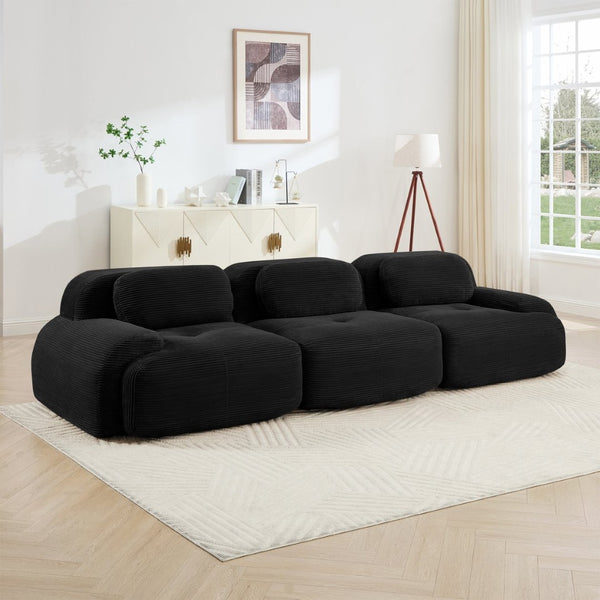 English Elm 3-seat Modular Corduroy Sectional Sofa Ergonomic Curved Design for Living Rooms Black W714S01275