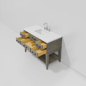 English Elm Grey Oak Single Bath Vanity 48" W X 22" D With White Quartz Top & Chrome Faucet For Modern Elegance B2731P260235