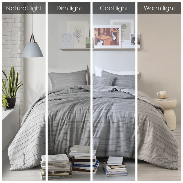 English Elm 3 Pcs Elegant Twin/Twin Xl Gray Clip Jacquard Comforter Set With Decorative Throw Pillow, Cozy & Stylish B035P319862