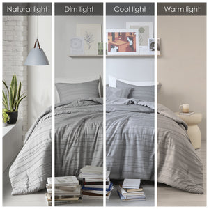 English Elm 4 Pcs Elegant Gray Cationic Dyed Clip Jacquard Comforter Set With Plush Throw Pillow For Comfort B035P319863