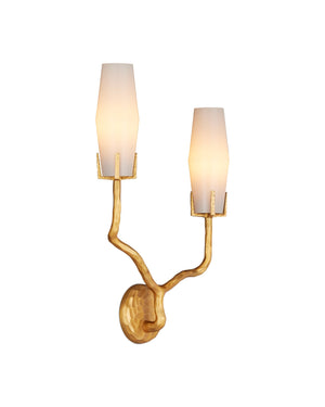Currey & Company Mathilda Wall Sconce - Artful Brass Lighting With Milky Glass Shades For A Striking Home Accent Gold Glass ,Brass 5000-0285-currey-company