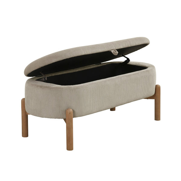 English Elm Storage Bench Corduroy Upholstered Lift Top Seat with Wood Legs Mid Century Bedroom Taupe B011P298252