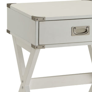 English Elm Babs Industrial Accent Table with X Base Metal Hardware and Single Storage Drawer White B2726P270997
