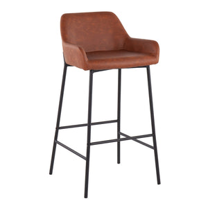 English Elm Daniella Industrial Bar Stool Set Of 2: Black Metal Frame & Camel Faux Leather For Modern Spaces B202S00535