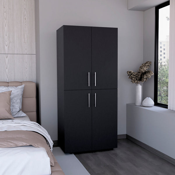 English Elm Hazel Tall Four-Door Armoire Wardrobe Cabinet with Six Shelves and Dual Hanging Rods for Bedroom Black 39.4 L x 23.2 W x 5.5 H B070S00229
