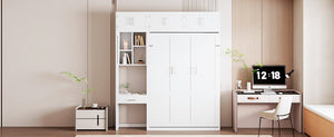 English Elm Full Size Murphy Wall Bed with Fold Away Desk Cabinet and Shelves for Small Spaces N708S00020K-1