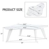 English Elm Modern Minimalist White Imitation Marble Tabletop Coffee Table. Solid Wood Spray Painted Desk Legs, Cloud Shape To Give You A New Experience, Computer Desk. Suitable For Dining and Living Rooms.