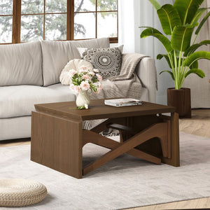 English Elm Transformer Solid Wood Convertible Table Adjustable Height Expandable Top for Small Spaces Walnut N735P406282D