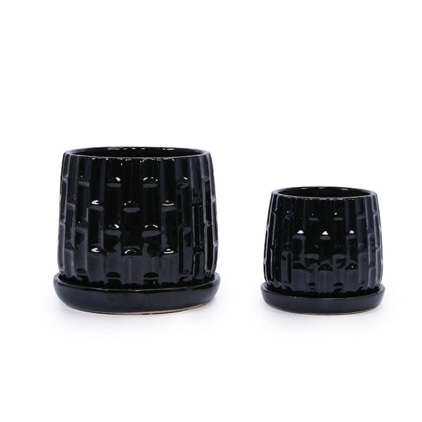 English Elm Set Of 2 Ceramic Flowerpots - 7" Modern Black Planters For Stylish Patio, Garden & Windowsill Decor W3273P322303-GIGA