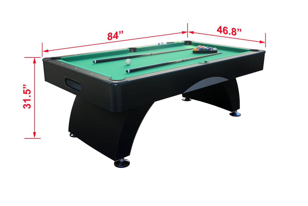 English Elm 7 Foot Billiards Table with Green Velvet Cloth Black Finish and Full Accessory Kit W1936P254168