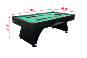 English Elm 7 Foot Billiards Table with Green Velvet Cloth Black Finish and Full Accessory Kit W1936P254168