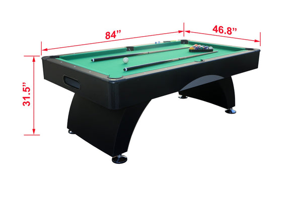 English Elm 7 Foot Billiards Table with Green Velvet Cloth Black Finish and Full Accessory Kit W1936P254168