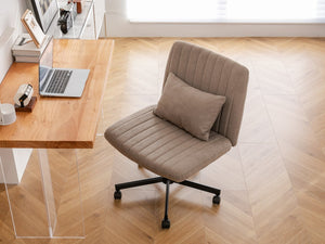 English Elm Criss Cross Linen Office Chair Khaki - Ergonomic Armless Swivel, Adjustable Height, Plush Lumbar Support W3394P329161