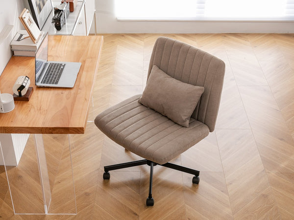 English Elm Criss Cross Linen Office Chair Khaki - Ergonomic Armless Swivel, Adjustable Height, Plush Lumbar Support W3394P329161