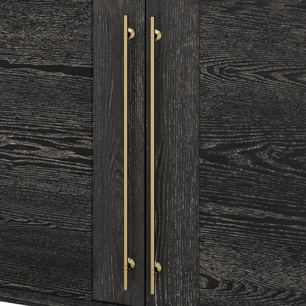 English Elm Trexm Ash Veneer Buffet with Gold Handles and Adjustable Shelves for Dining Spaces Black N715P392244B