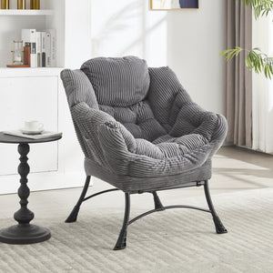 English Elm Lazy Chair Plush Ottoman Lounge Chair with Ergonomic Back, Side Pocket, Steel Frame Comfort Grey W640P271551