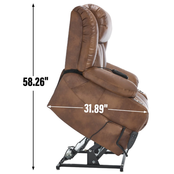 English Elm Dual Motor Power Lift Recliner with Massage Heat and Leatherair Upholstery for Living Room W3224P290208