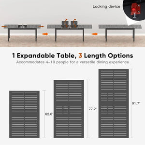 English Elm 63"-92" Extendable Aluminum Patio Dining Table Powder Coated Seats up to Ten Outdoor B082P455120