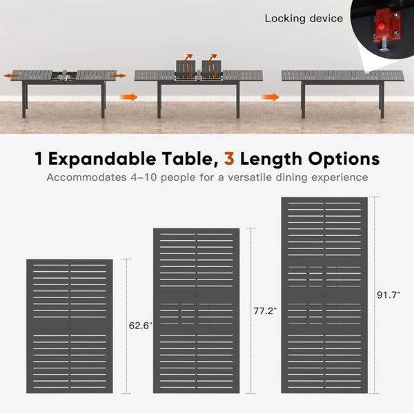 English Elm 63"-92" Extendable Aluminum Patio Dining Table Powder Coated Seats up to Ten Outdoor B082P455120