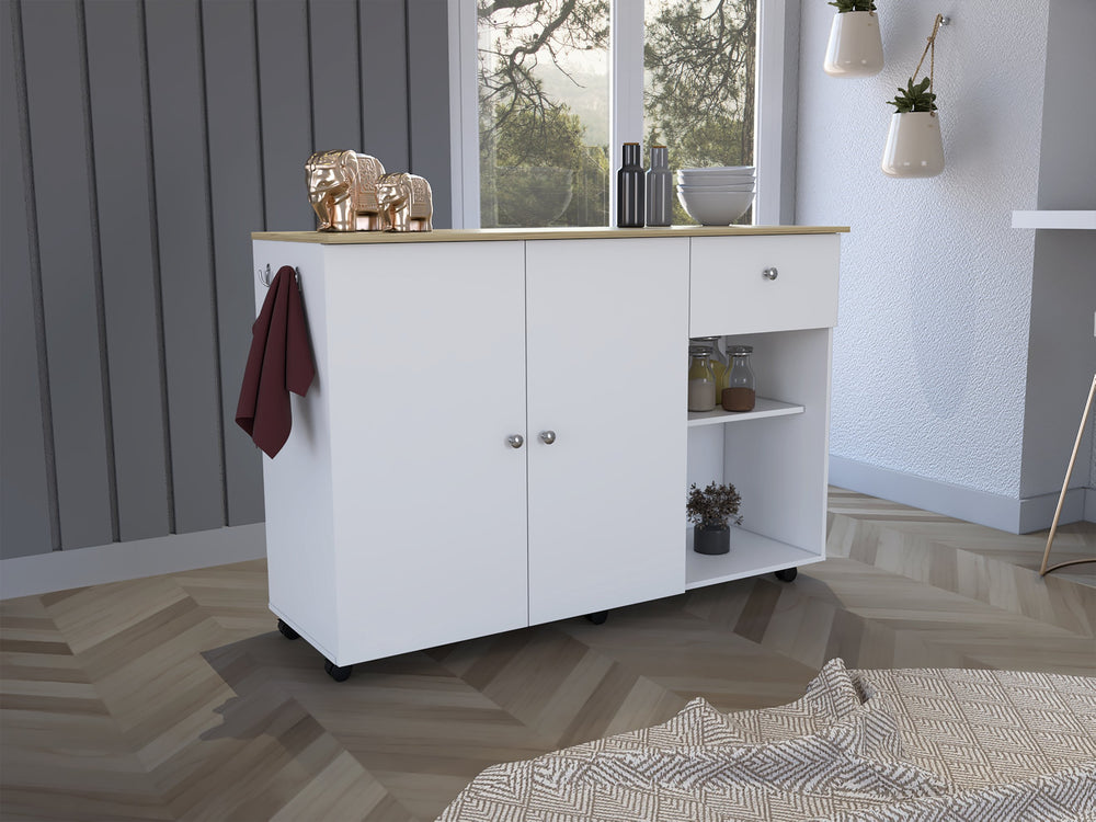 English Elm Kitchen Island Cart With Drawer & Double Door Cabinet – Stylish Storage & Prep Space On Casters B097S00142