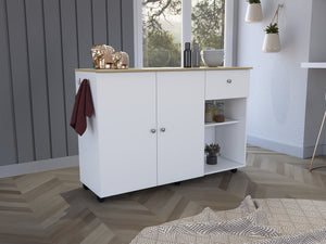 English Elm Kitchen Island Cart With Drawer & Double Door Cabinet – Stylish Storage & Prep Space On Casters B097S00142