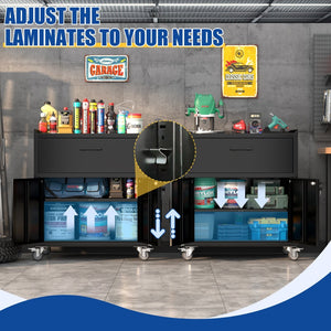 English Elm 2 Door Locking Steel Garage Cabinet on Wheels with Drawer and Adjustable Shelving W1831P286301