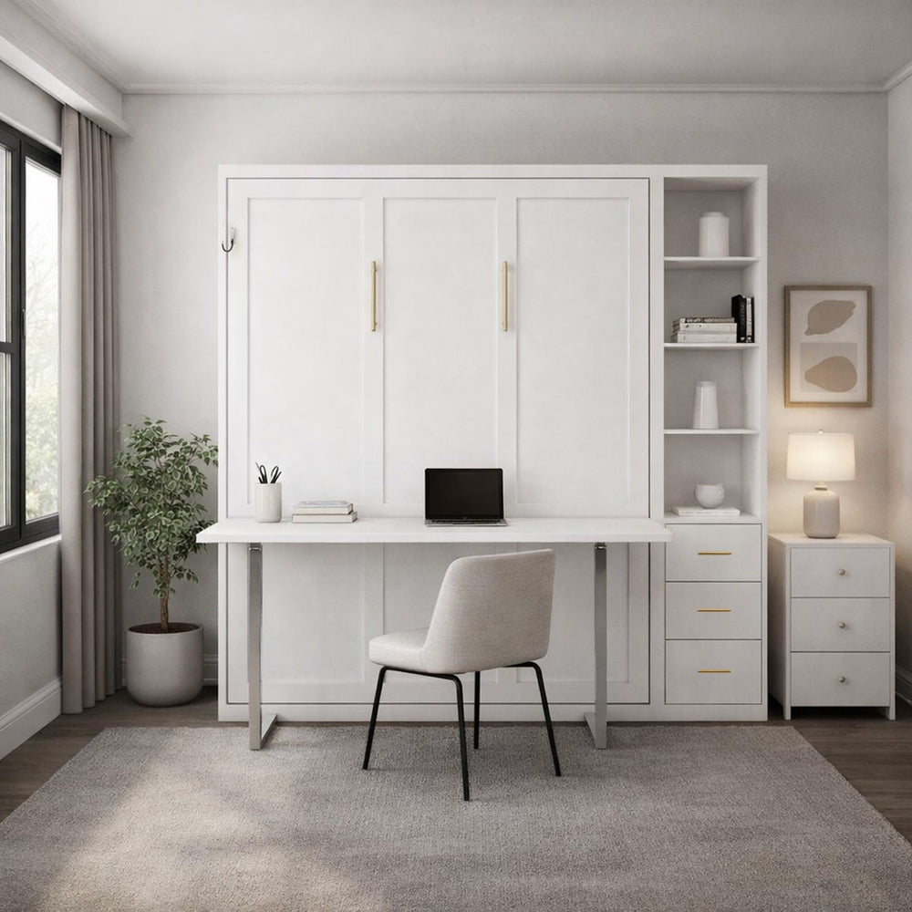English Elm Diy Queen Murphy Bed with Integrated Workspace Desk for Studio and Home Office W5290S00005