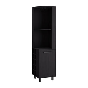 English Elm Corner Bar Cabinet with Ten Built-In Wine Slots, Cup Rack & Spacious Top Shelf for Entertaining Black 44.88 L x 22.05 W x 4.72 H B097S00192