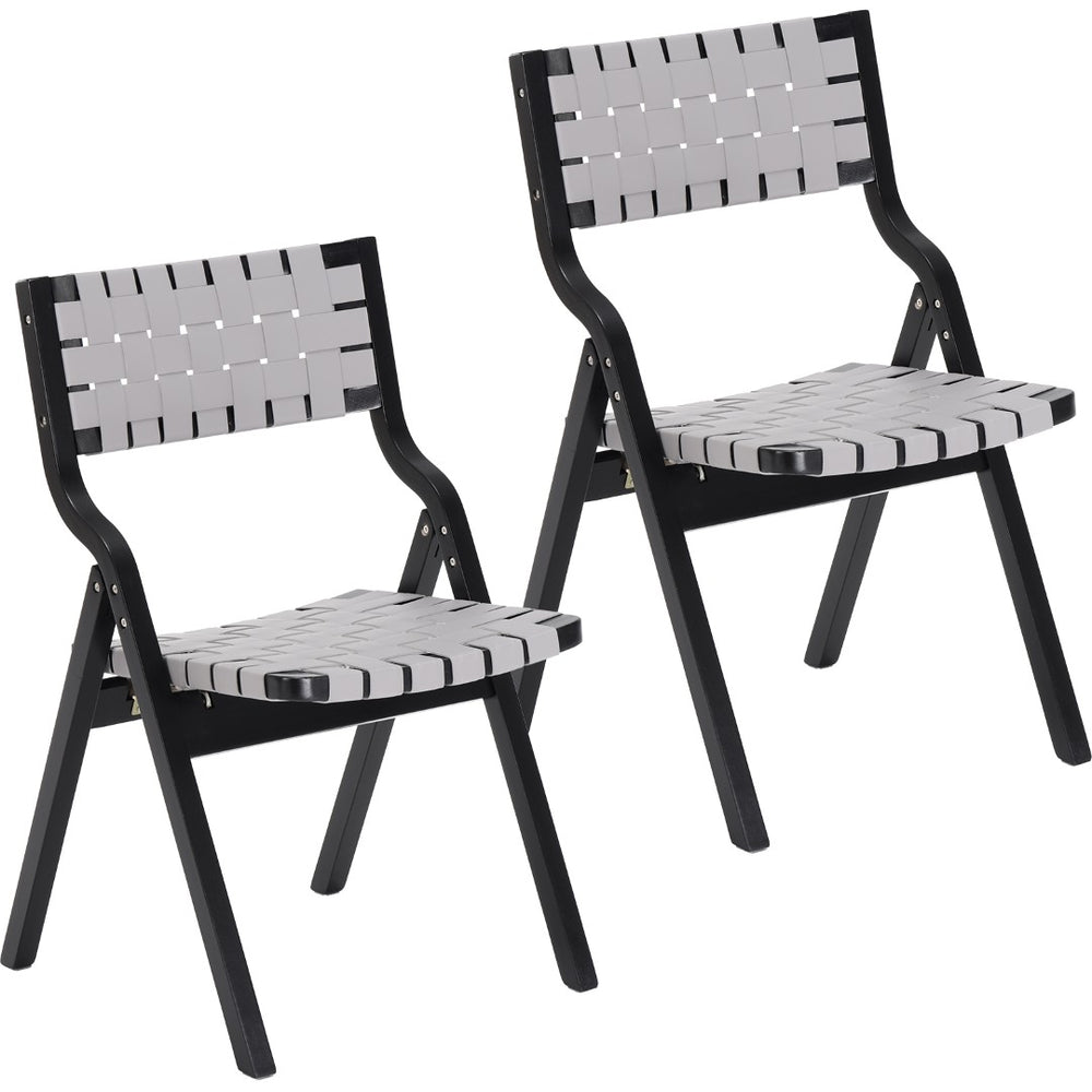English Elm Wood Folding Dining Chairs Woven Rattan Seat Webbing Back Teak Finish Set of 2 T3623P431374