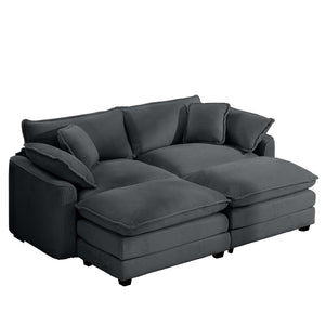 English Elm Corduroy Two-Seater Sofa With Ottoman - Stylish Grey Sofa For Small Spaces, Plush Comfort & Versatility W714S00831