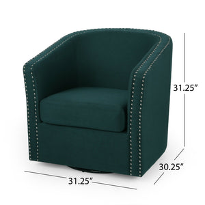 English Elm Christopher Knight Home® - SWIVEL Club Chair in Linen with Double Nailhead Trim, Cozy Tub Design, Iron Legs, No Assembly Required Green 68404.00GRN