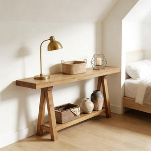 English Elm Hall Console Table Industrial Rustic Two Tier Wood Tone Metal Frame Entryway Sofa T3971P450044