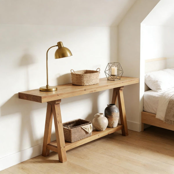 English Elm Hall Console Table Industrial Rustic Two Tier Wood Tone Metal Frame Entryway Sofa T3971P450044