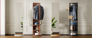 English Elm 360° Swivel Full Length Floor Mirror with Coat Hooks Rubberwood Stand Entryway Bedroom W2987P438044